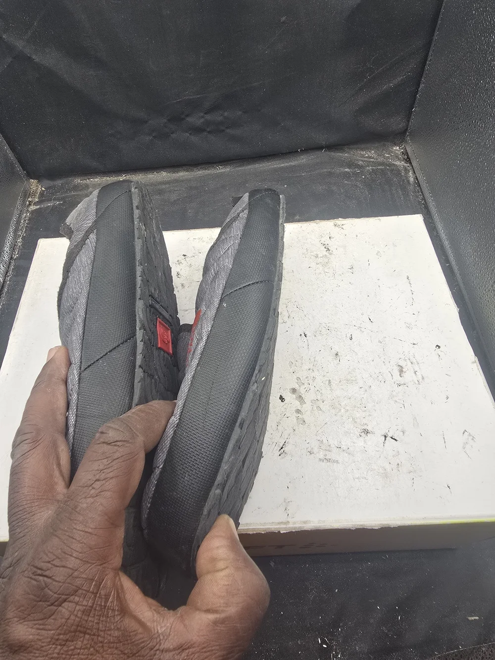 The North Face Gray Quilted Slip-On Slippers with Red Logo